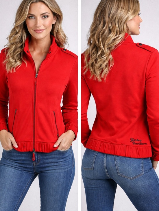 Harley-Davidson Jackets & Blazers - Harley-Davidson Women's Bright Red Zip-Up Bomber Jacket